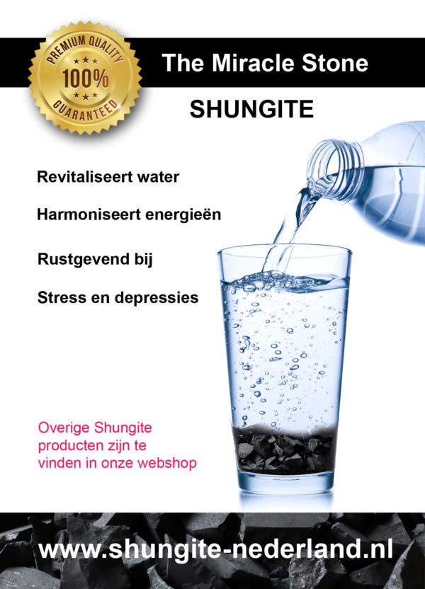 Shungite ook wel genaamd The Miracle Stone wordt alleen in de buurt van de kleine nederzetting genaamd Shunga in Karelië, Rusland gevonden. Shungite zuivert water en lucht, beschermt mensen tegen elektromagnetische straling van verschillende aard. Shungite versterkt het immuunsysteem en bezit geneeskrachtige eigenschappen. Naast de geweldig reinigende en helende eigenschappen bezit het ook spirituele eigenschappen en het kalmeert en troost. Het absorbeert letterlijk negatieve energie en zorgt voor meer innerlijke rust. Met de Shungite kun je water revitaliseren. Je ontvangt een pakketje van 300 gram. (de stenen goed wassen voordat je deze toevoegt aan de kan) www.shungite-nederland.nl